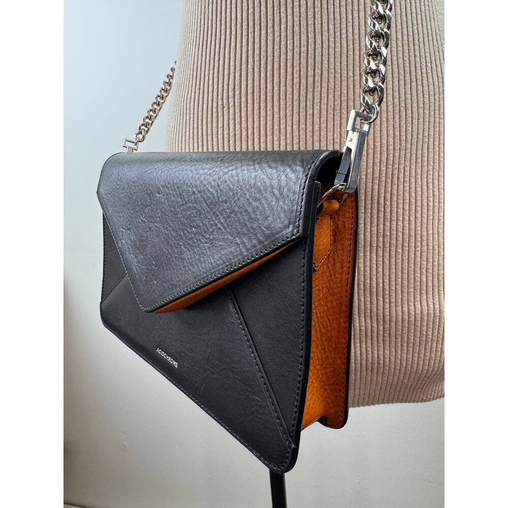 Acidchrome Handbag Black Camel Leather Magnetic Chain Strap Clutch Crossbody Bag - Picture 4 of 7